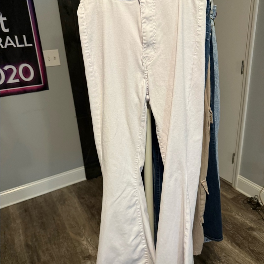 Cream Flare Wide Leg Jeans